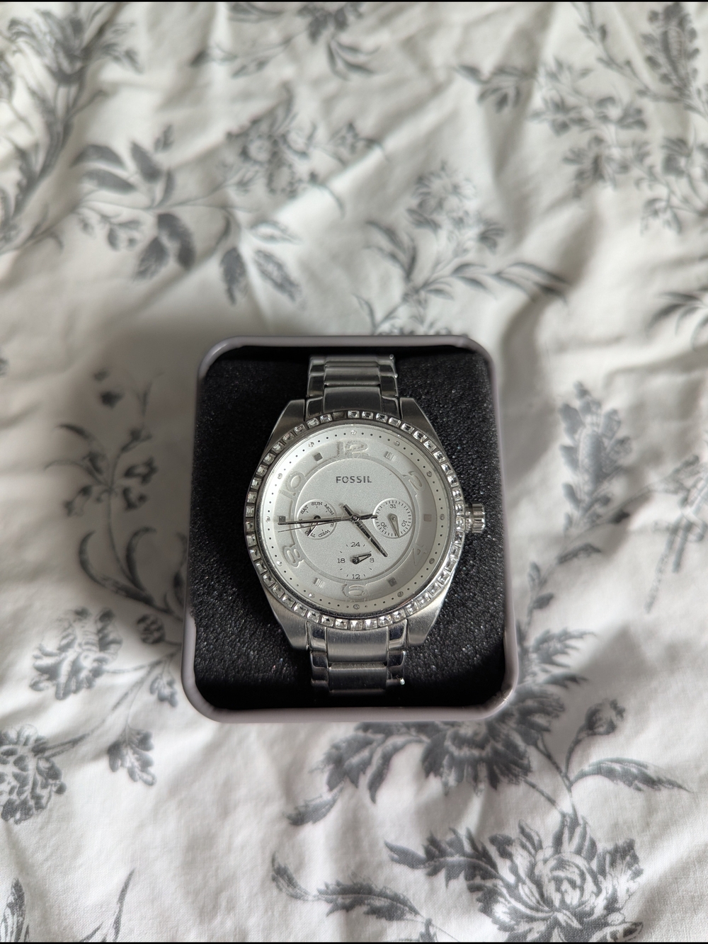 Fossil Men's Silver Crystal-Accented Stainless Steel Watch